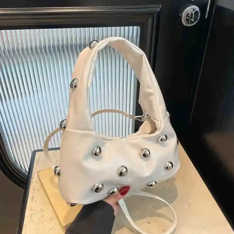 Studded bead leather bag