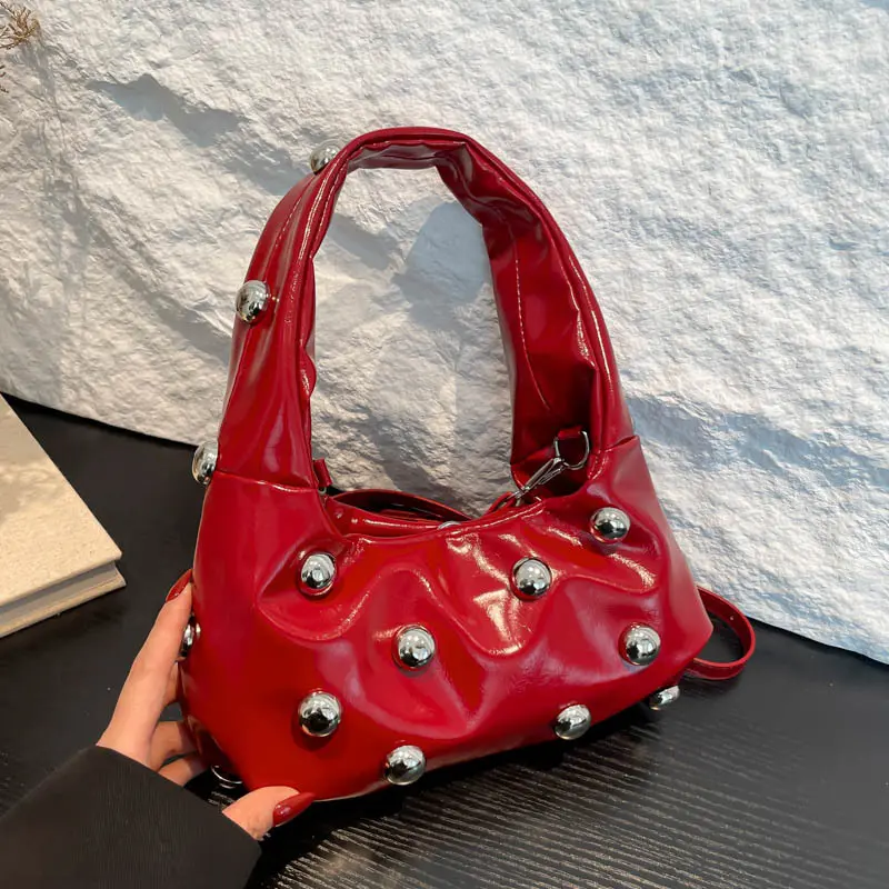 Studded bead leather bag