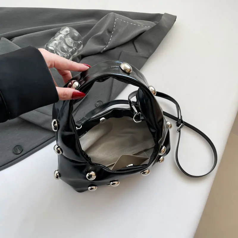 Studded bead leather bag